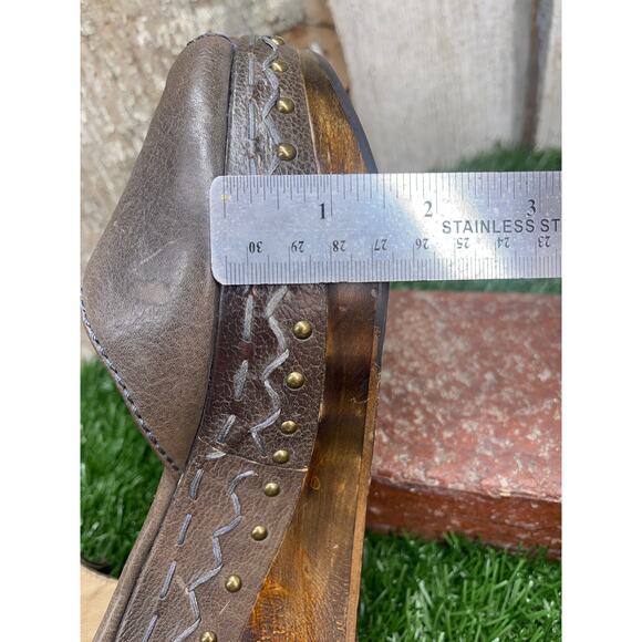 Frye Blair Peeptoe Leather Platform Wedge Heel Sandals Western Boho Women's 9.5 - Picture 9 of 10